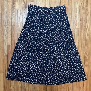 Vintage Navy Floral Midi Skirt